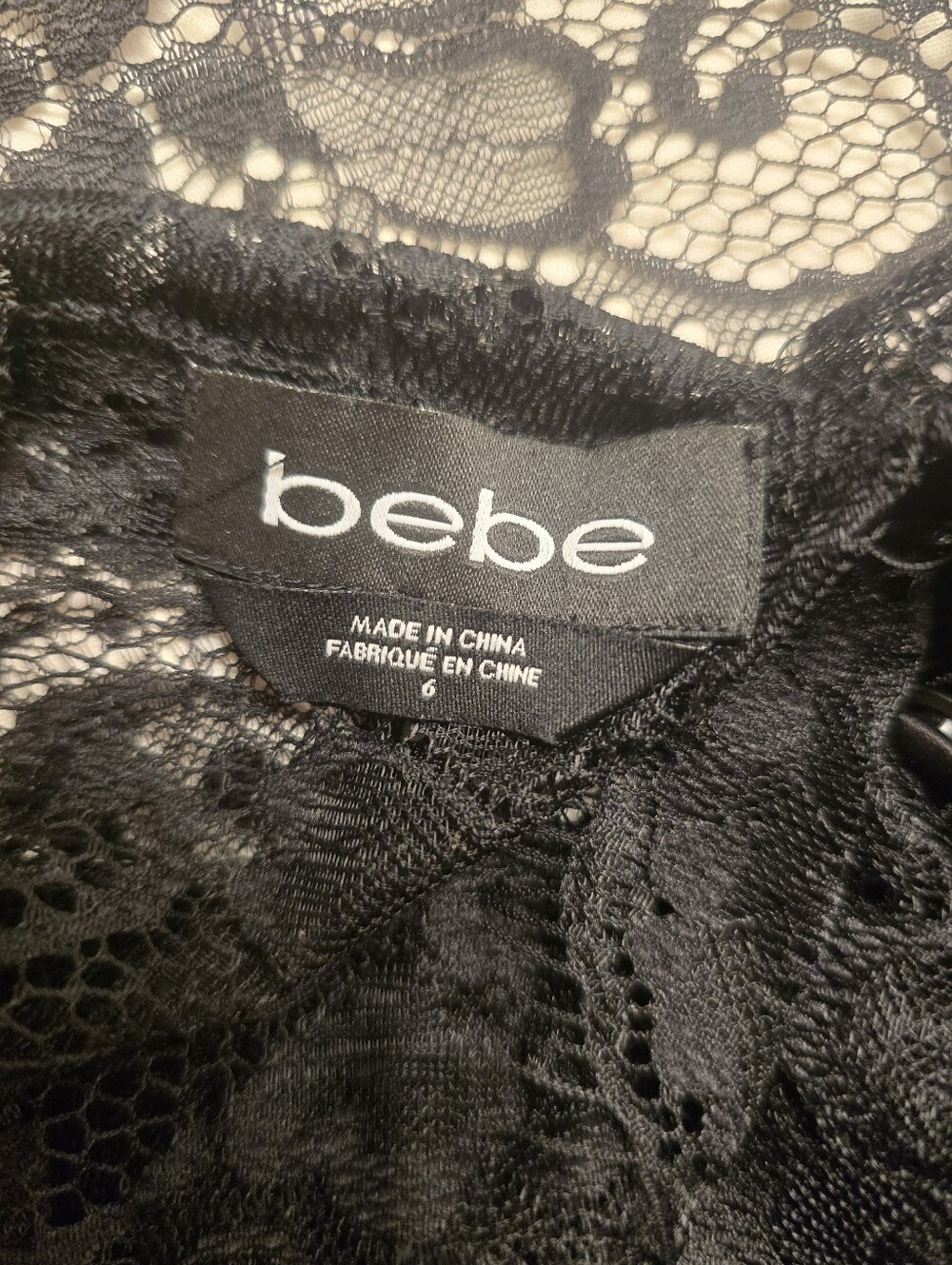 Bebe White Bodycon Dress Black Eyelash Lace Open Back Cocktail Party Dress 6 - Picture 8 of 8